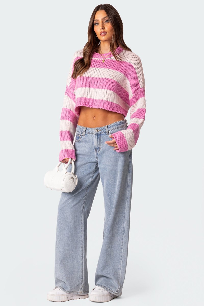 Edikted Ozzy Cropped Knitted Sweater Blue | USA EQ010221H1