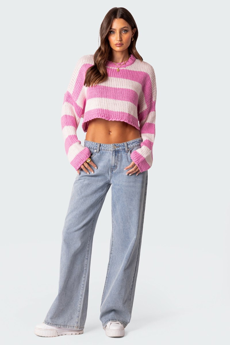 Edikted Ozzy Cropped Knitted Sweater Blue | USA EQ010221H1