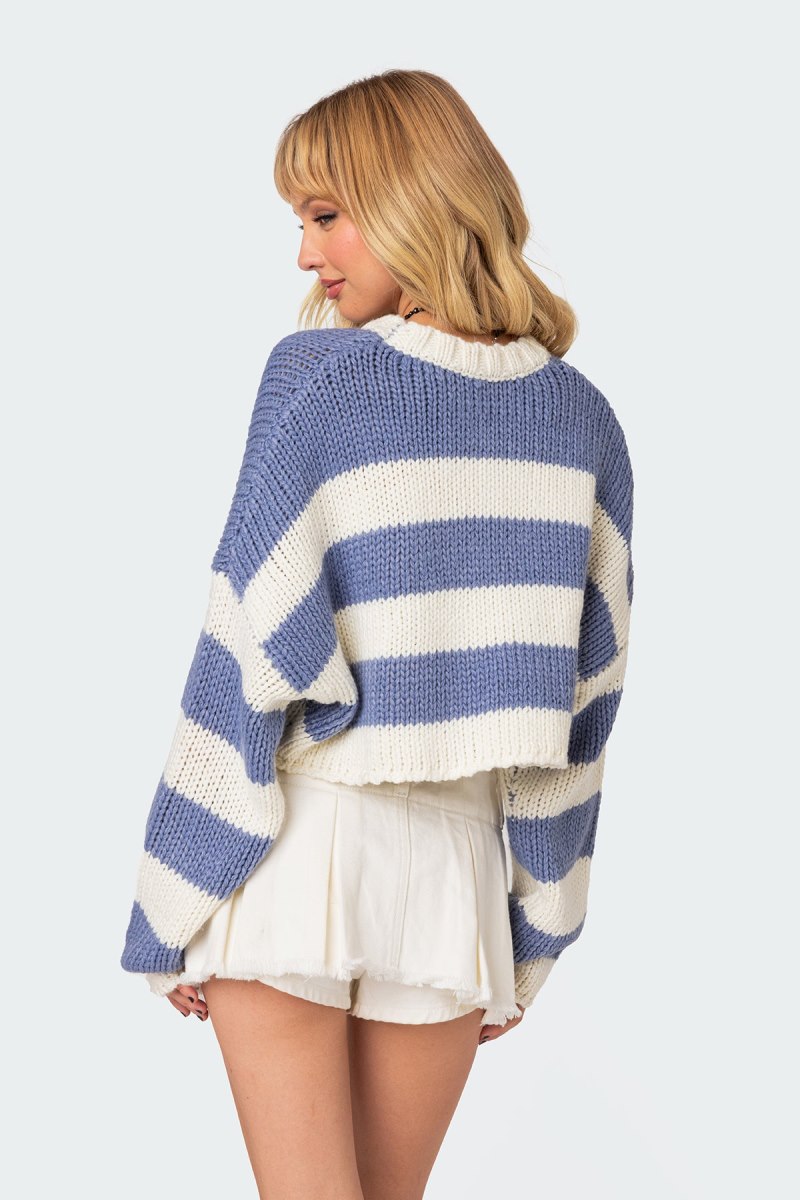 Edikted Ozzy Cropped Knitted Sweater Blue | USA UH298439M5