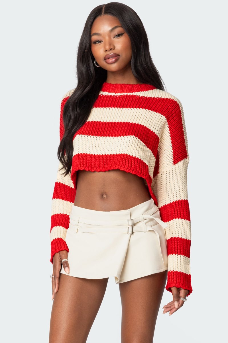 Edikted Ozzy Cropped Knitted Sweater Long Sleeve Tops Blue | USA EU096069B5