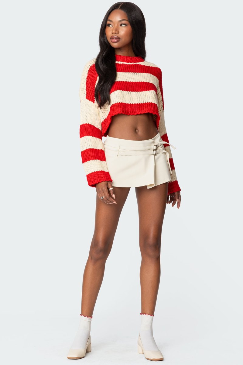 Edikted Ozzy Cropped Knitted Sweater Long Sleeve Tops Blue | USA EU096069B5