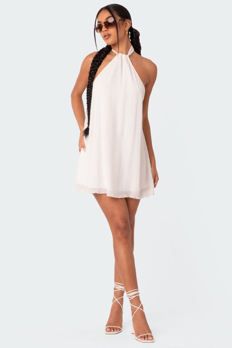 Edikted Palma Open Back Halter Mini Dress White | USA KZ743644S7