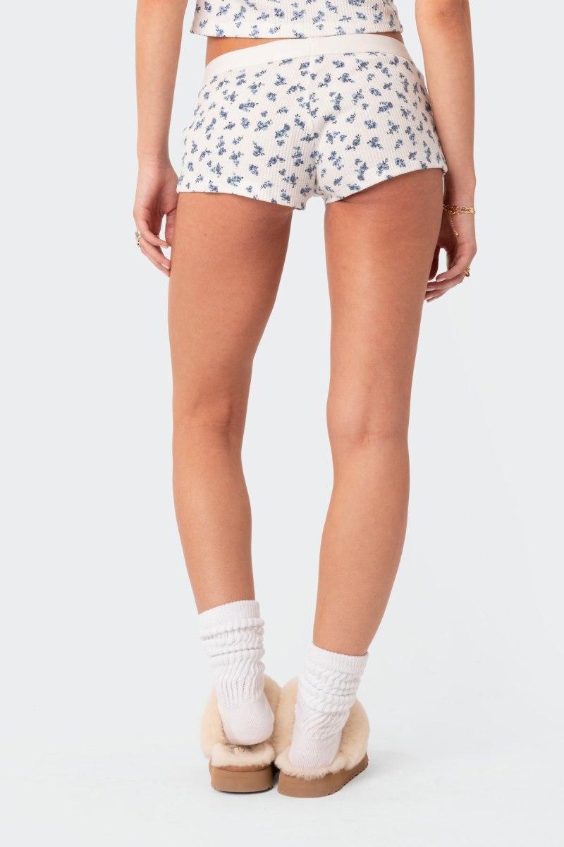Edikted Pamper Waffle Micro Shorts White | USA QZ707550Z4