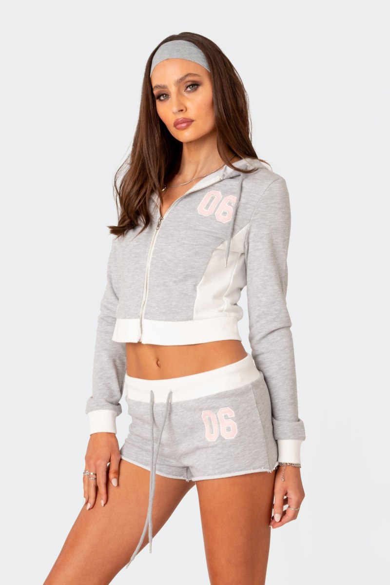 Edikted Pat Zip Up Hoodie Long Sleeve Tops Gray Melange | USA GR214221Y9