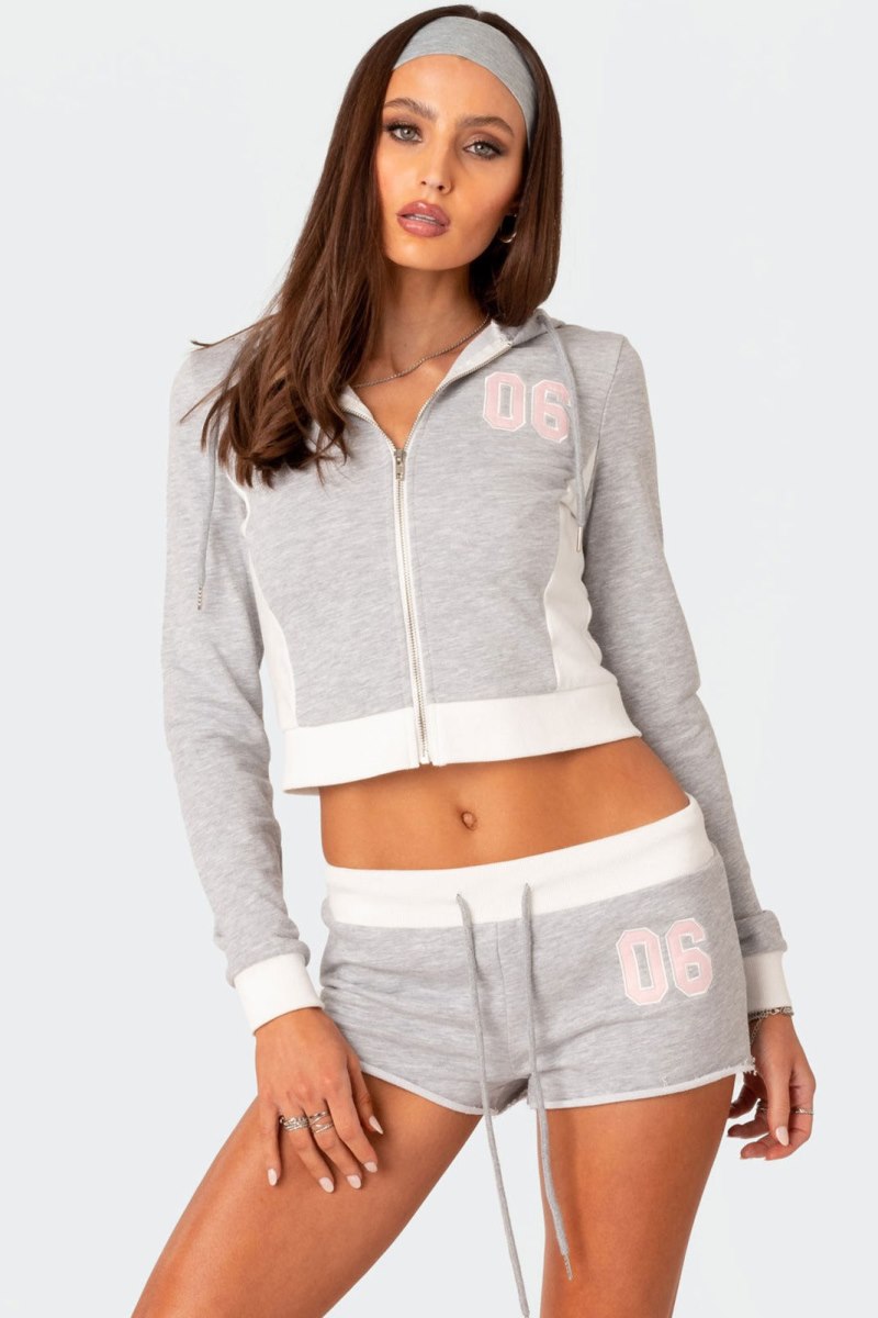 Edikted Pat Zip Up Hoodie Long Sleeve Tops Gray Melange | USA GR214221Y9