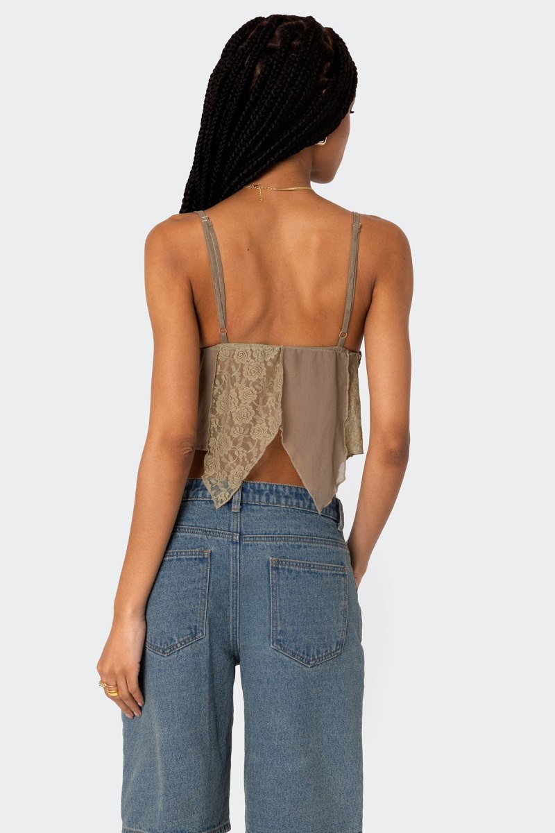 Edikted Patchwork Lacey Mesh Crop Tops Olive | USA XP144154H5
