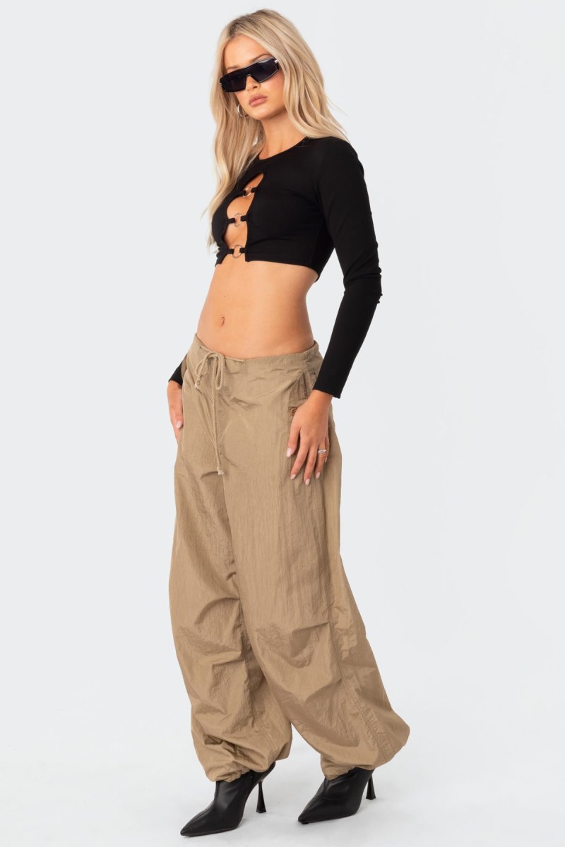 Edikted Patricia Open-Ring Crop Tops Black | USA SU946254L6