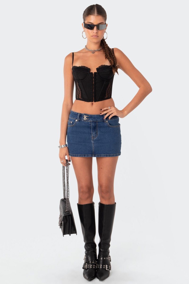 Edikted Payton Lace Corset Crop Tops Black | USA HQ306030F1