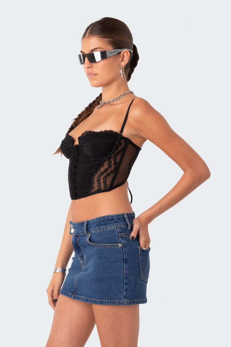 Edikted Payton Lace Corset Crop Tops Black | USA HQ306030F1