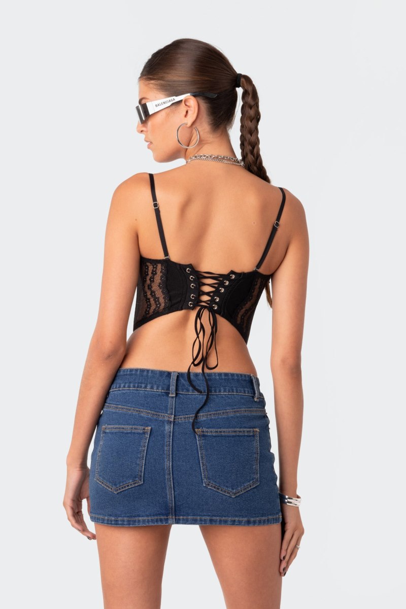 Edikted Payton Lace Corset Crop Tops Black | USA HQ306030F1