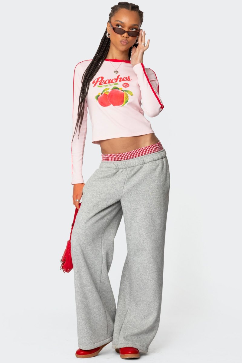 Edikted Peachy Long Sleeve T Shirt Graphic Tops Light Pink | USA VX615781X5