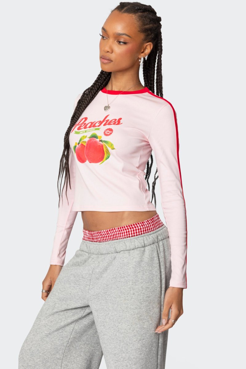 Edikted Peachy Long Sleeve T Shirt Graphic Tops Light Pink | USA VX615781X5