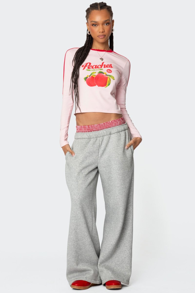 Edikted Peachy Long Sleeve T Shirt Graphic Tops Light Pink | USA VX615781X5