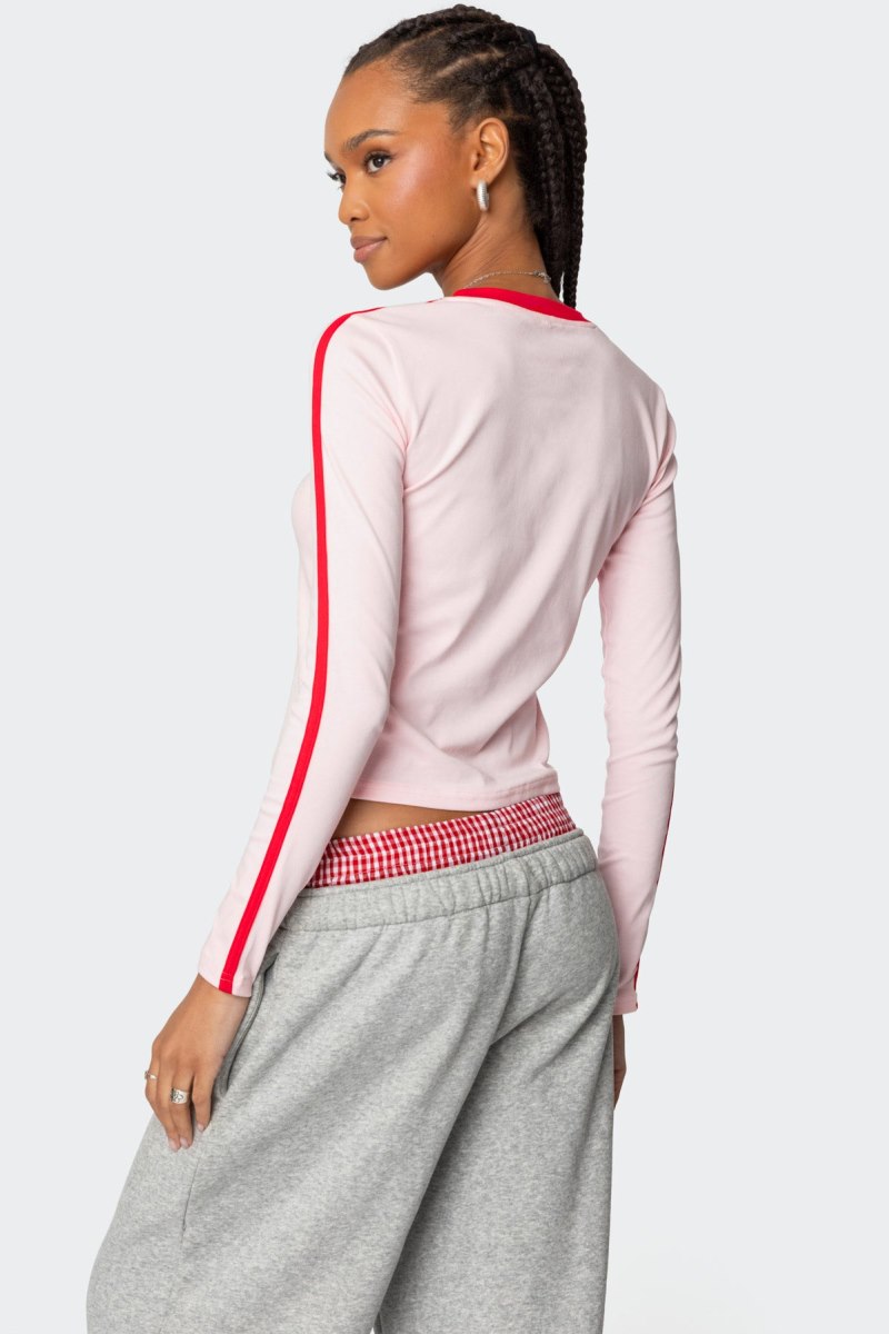 Edikted Peachy Long Sleeve T Shirt Graphic Tops Light Pink | USA VX615781X5
