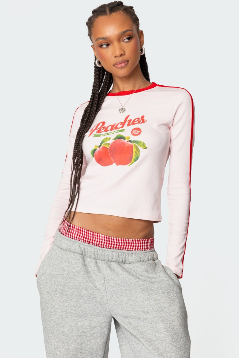 Edikted Peachy Long Sleeve T Shirt Graphic Tops Light Pink | USA VX615781X5