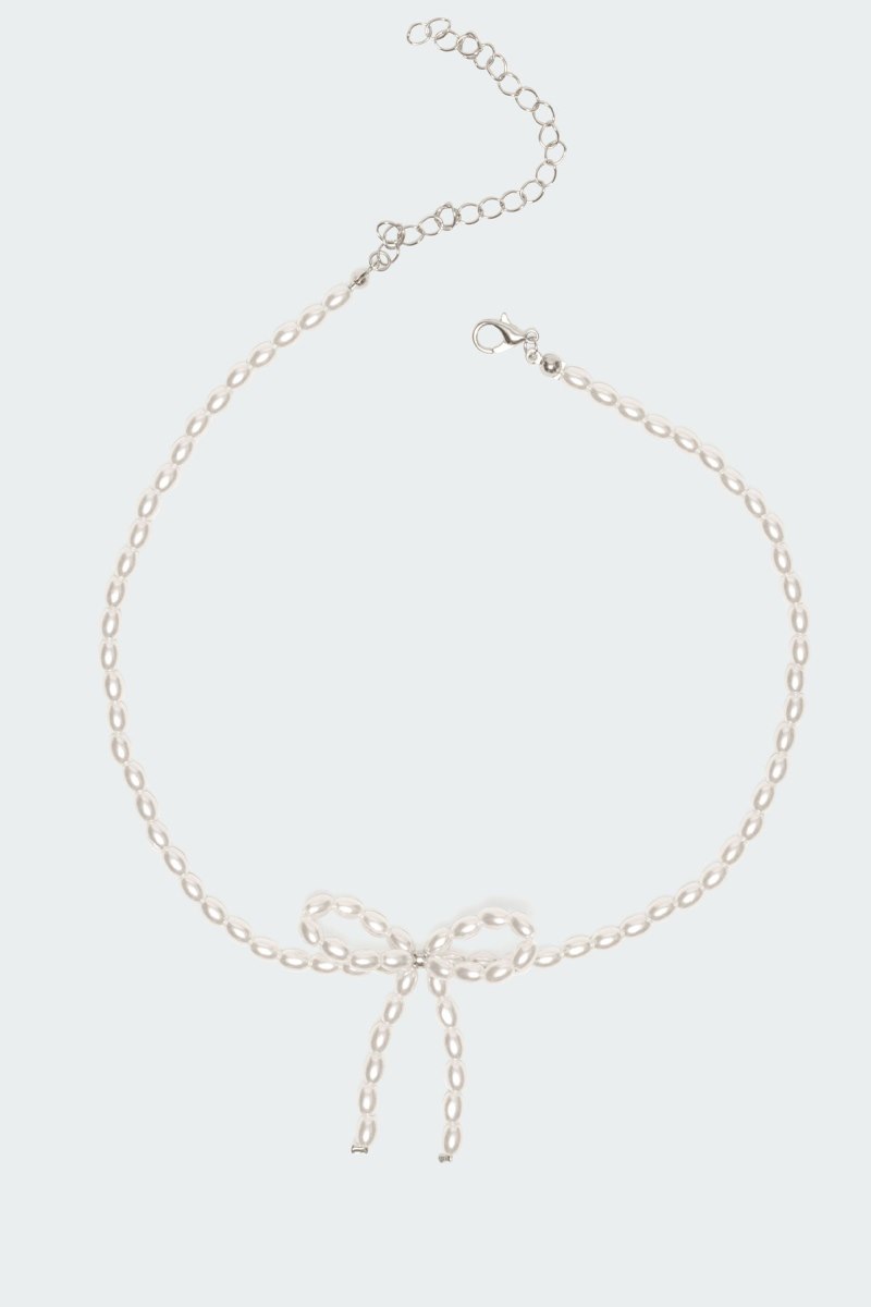 Edikted Pearl Bow Necklaces White | USA LU031053D2