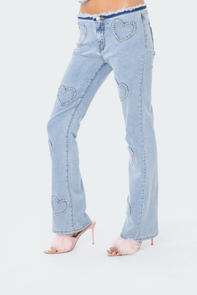 Edikted Pearly Heart Low-Rise Jeans Blue | USA XI698619J3