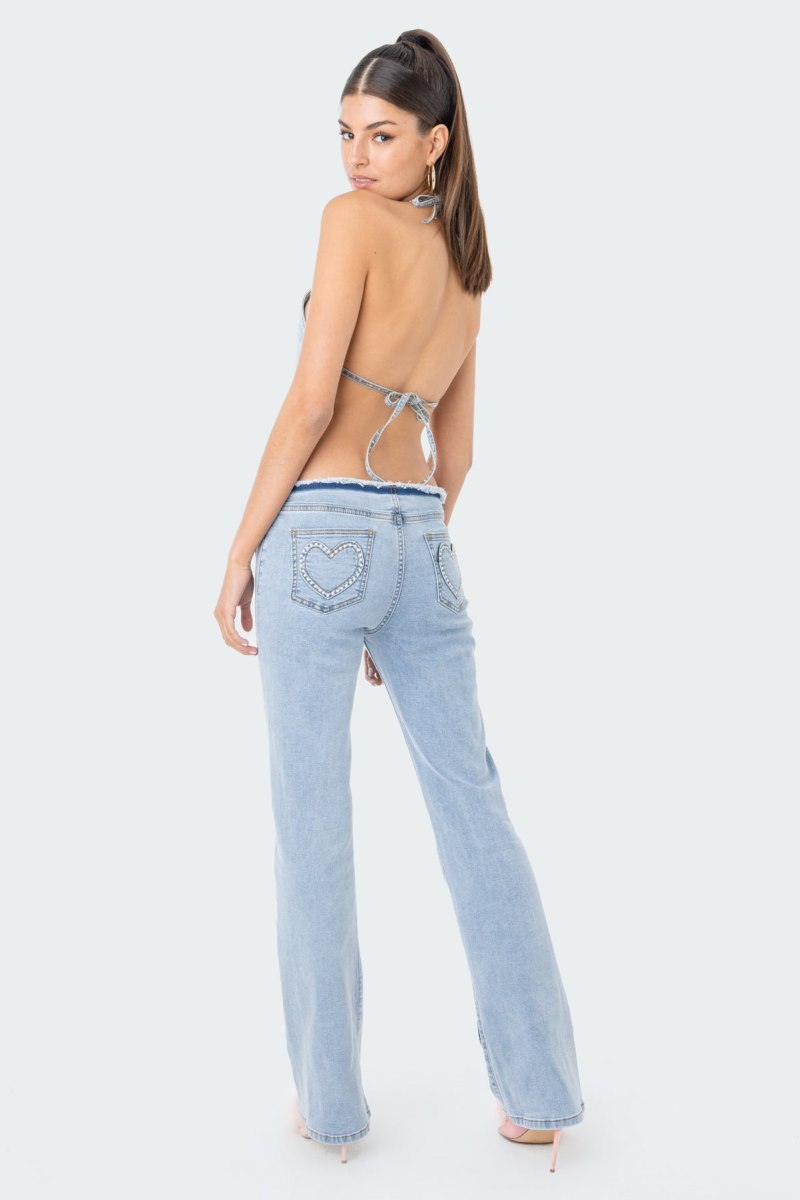 Edikted Pearly Heart Low-Rise Jeans Blue | USA XI698619J3