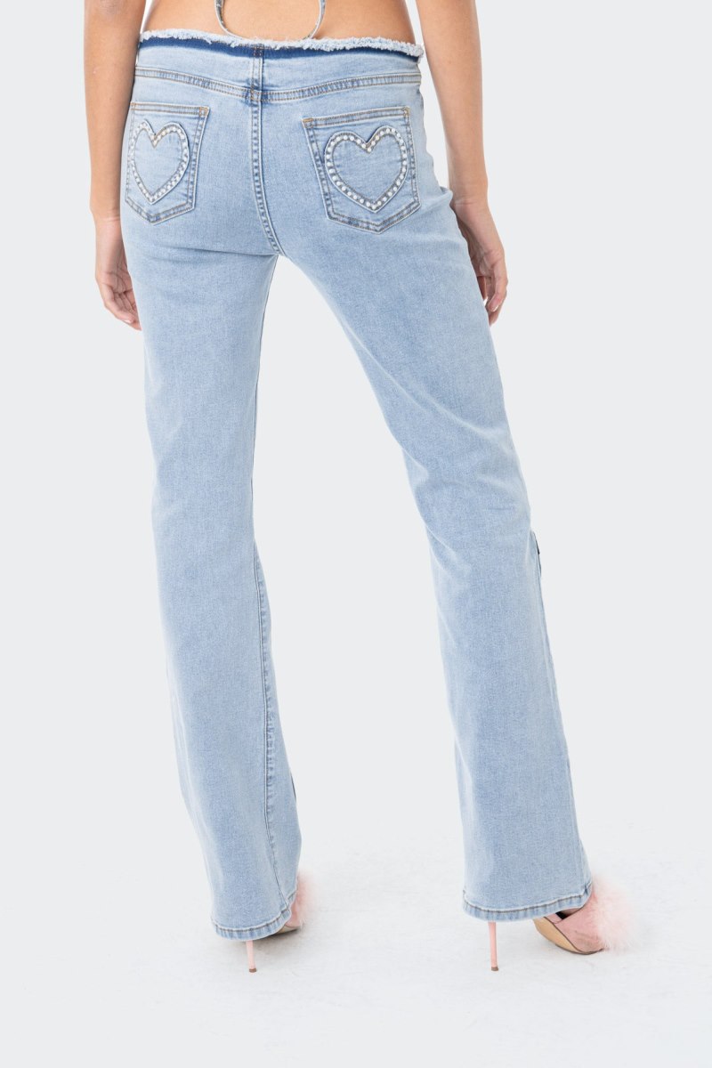 Edikted Pearly Heart Low-Rise Jeans Blue | USA XI698619J3