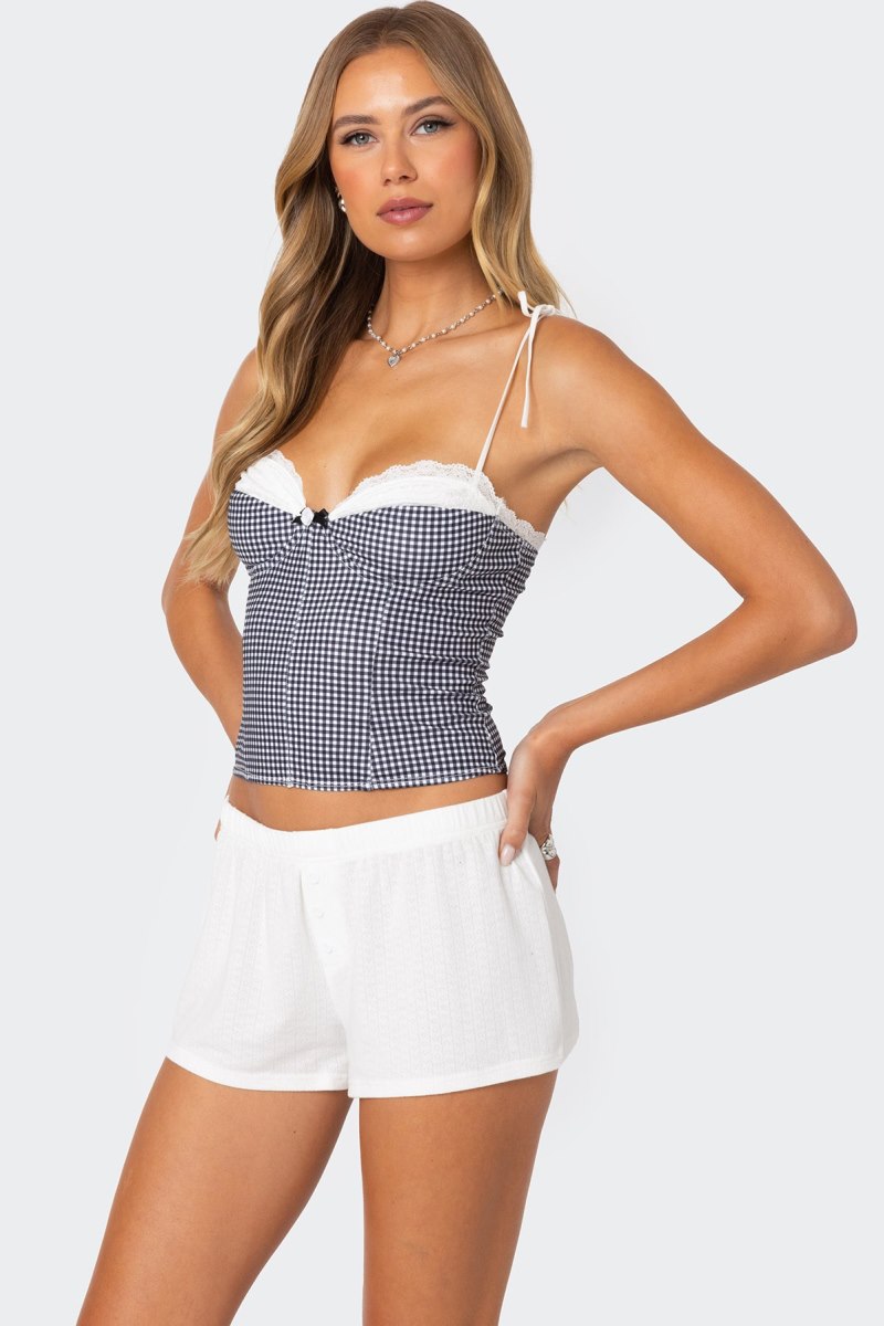 Edikted Peekaboo Lacey Gingham Corset Black And White | USA ZP951795M7