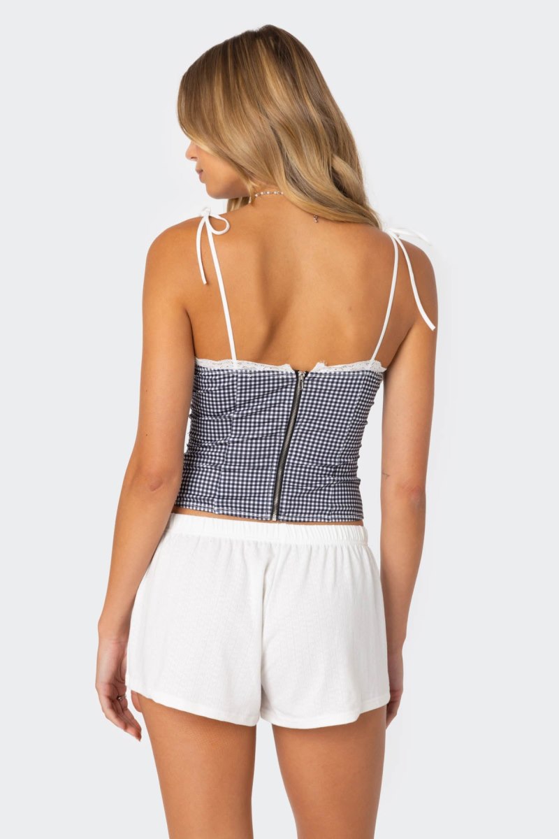 Edikted Peekaboo Lacey Gingham Corset Black And White | USA ZP951795M7