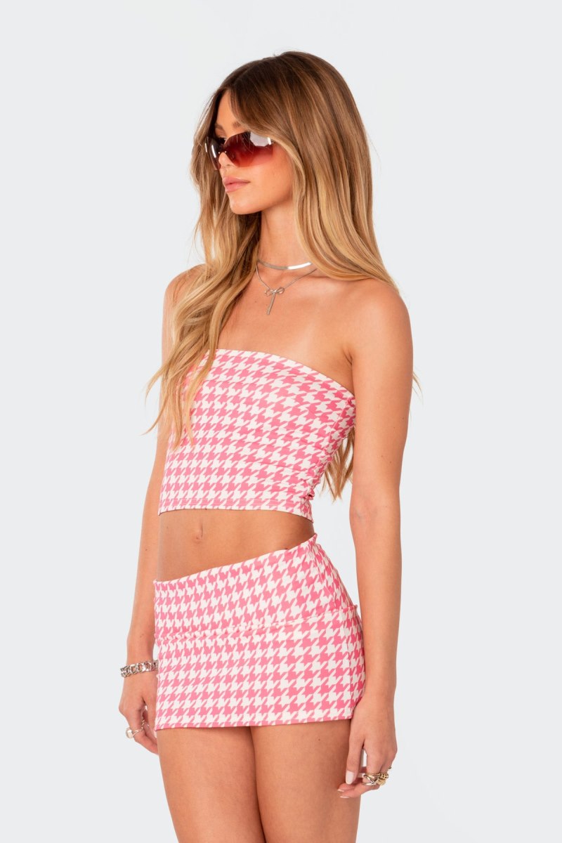 Edikted Pepita Tube Crop Tops Pink | USA KG757725U5