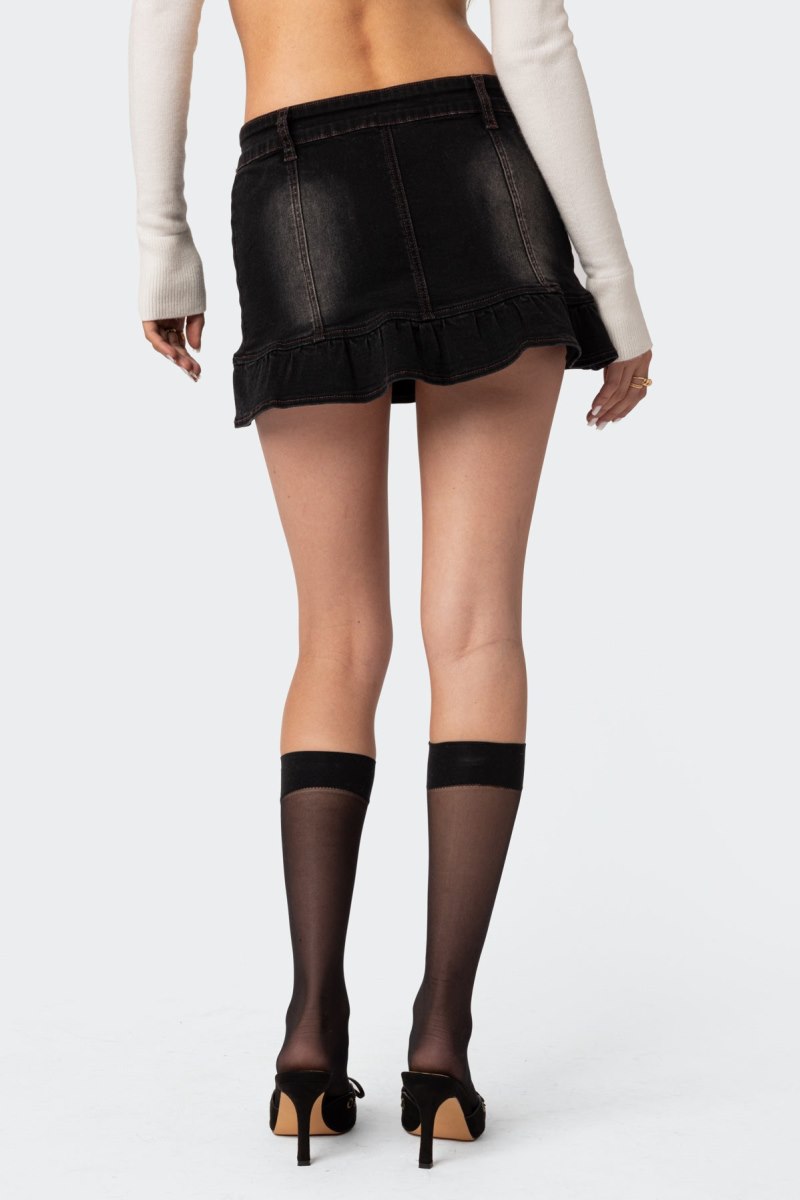 Edikted Peplum Washed Denim Mini Skirts Black Washed | USA LC622682B7