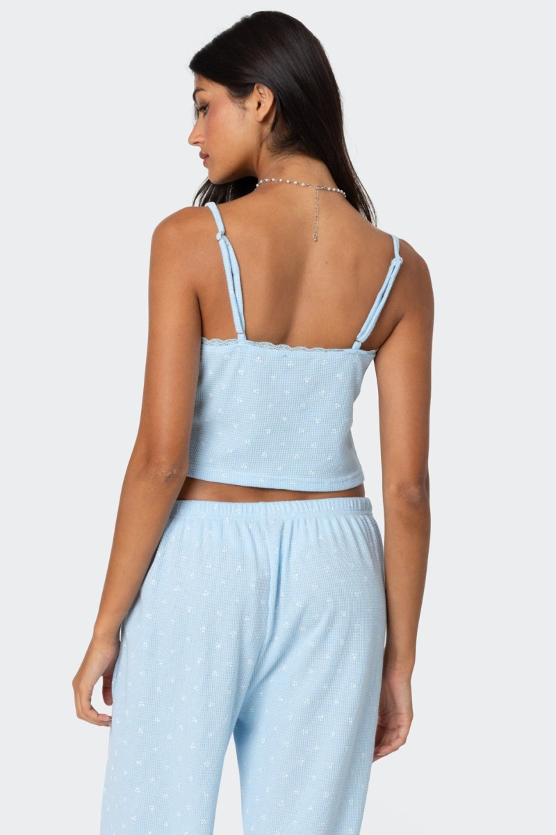 Edikted Petal Printed Waffle Tank Top Light-blue | USA XI849794P5