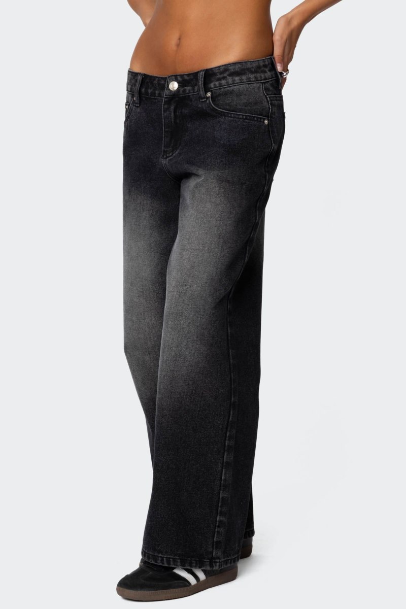 Edikted Petite Magda Low Rise Acid Wash Jeans Black Washed | USA EY669056S4