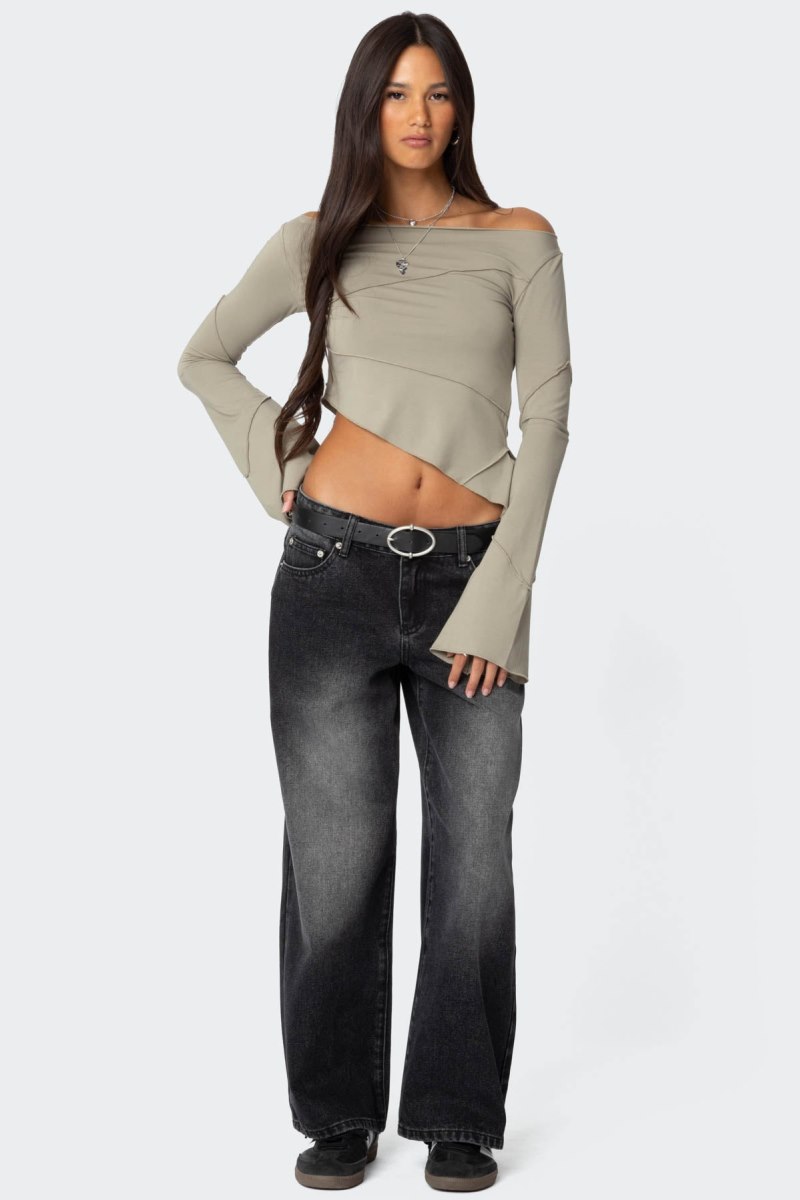 Edikted Petite Magda Low Rise Acid Wash Jeans Black Washed | USA EY669056S4