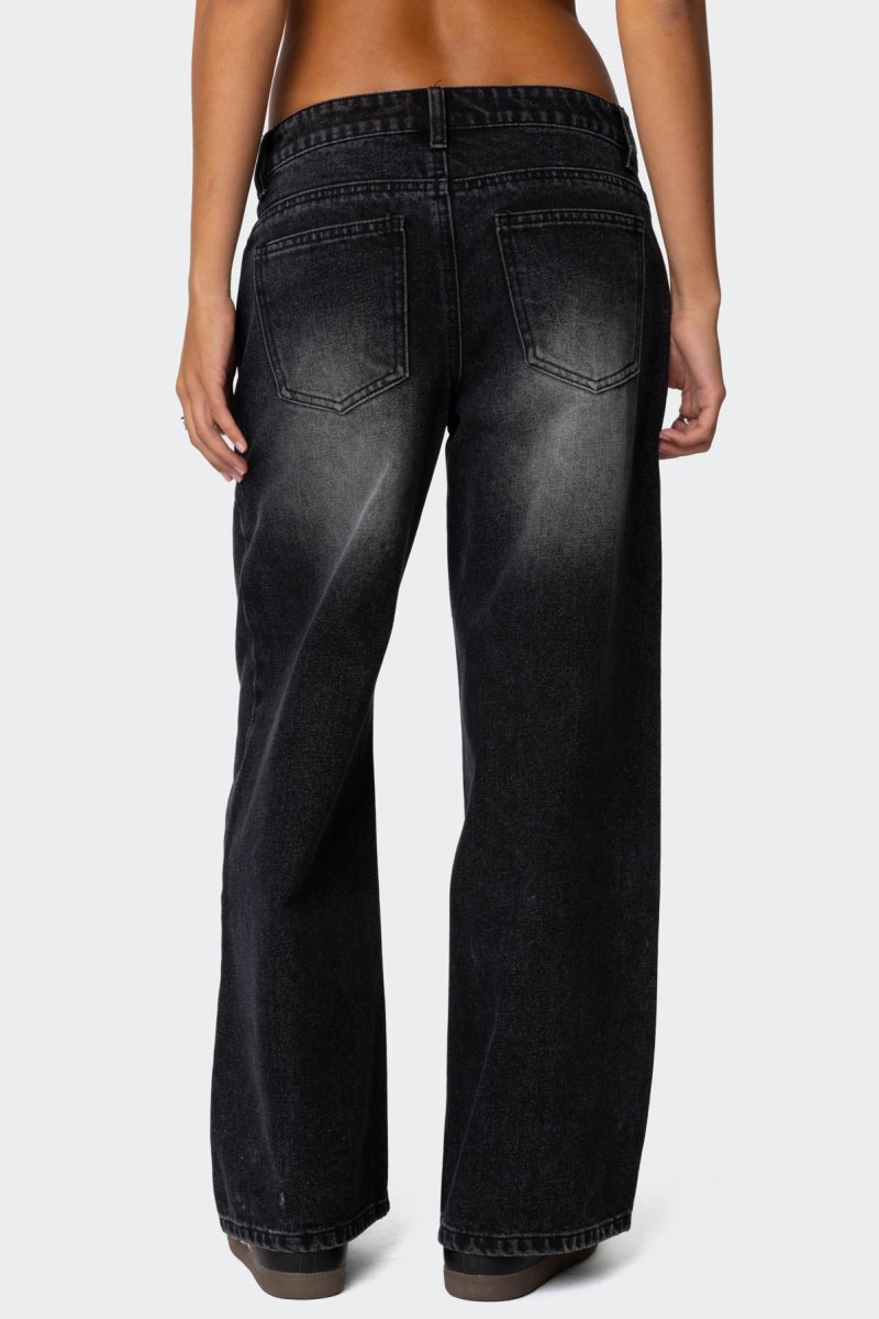 Edikted Petite Magda Low Rise Acid Wash Jeans Black Washed | USA EY669056S4
