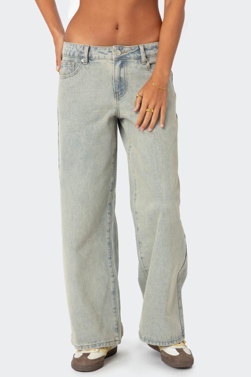 Edikted Petite Magda Low Rise Acid Wash Jeans Black Washed | USA IN298459H7