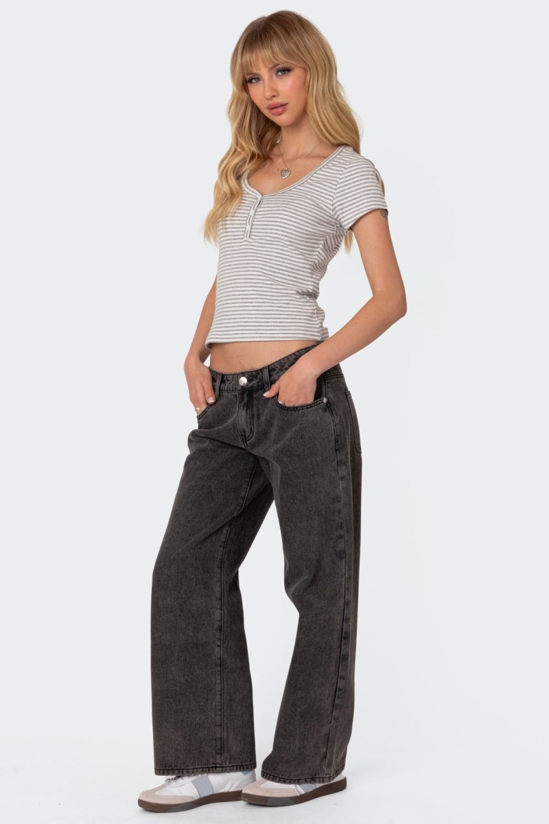 Edikted Petite Raelynn Washed Low Rise Jeans Black Washed | USA WS970497M0