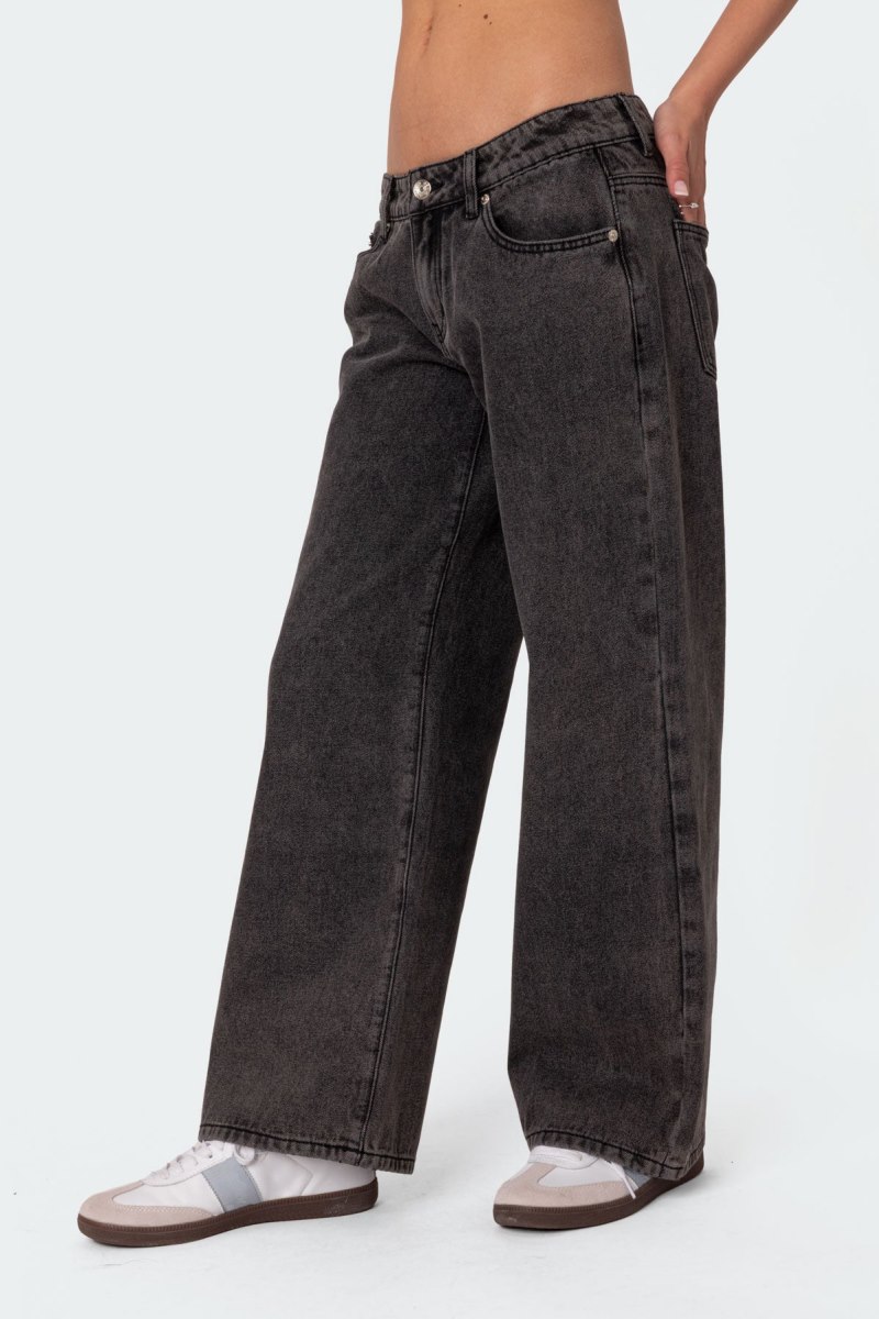 Edikted Petite Raelynn Washed Low Rise Jeans Black Washed | USA WS970497M0