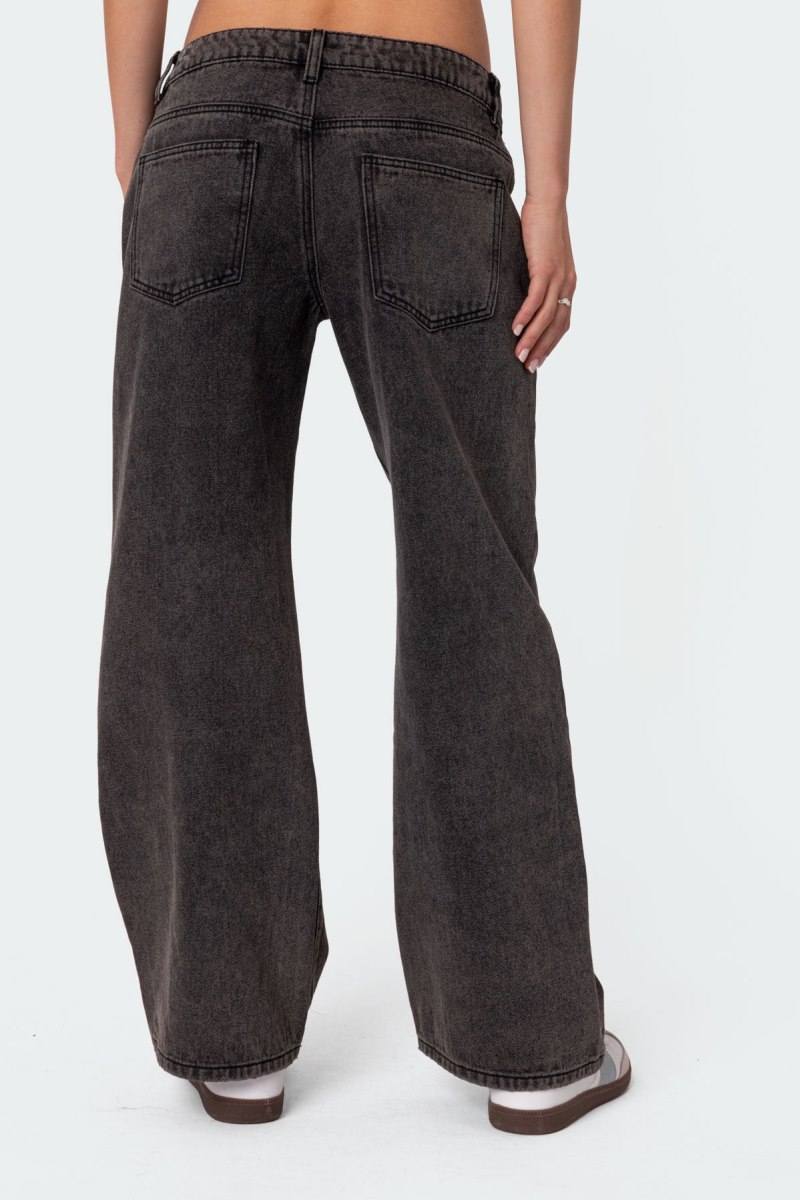 Edikted Petite Raelynn Washed Low Rise Jeans Black Washed | USA WS970497M0