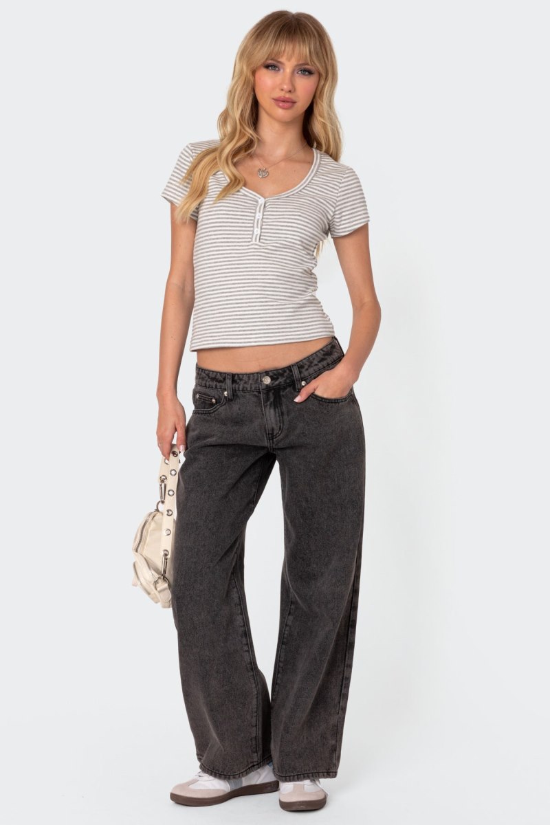 Edikted Petite Raelynn Washed Low Rise Jeans Black Washed | USA WS970497M0