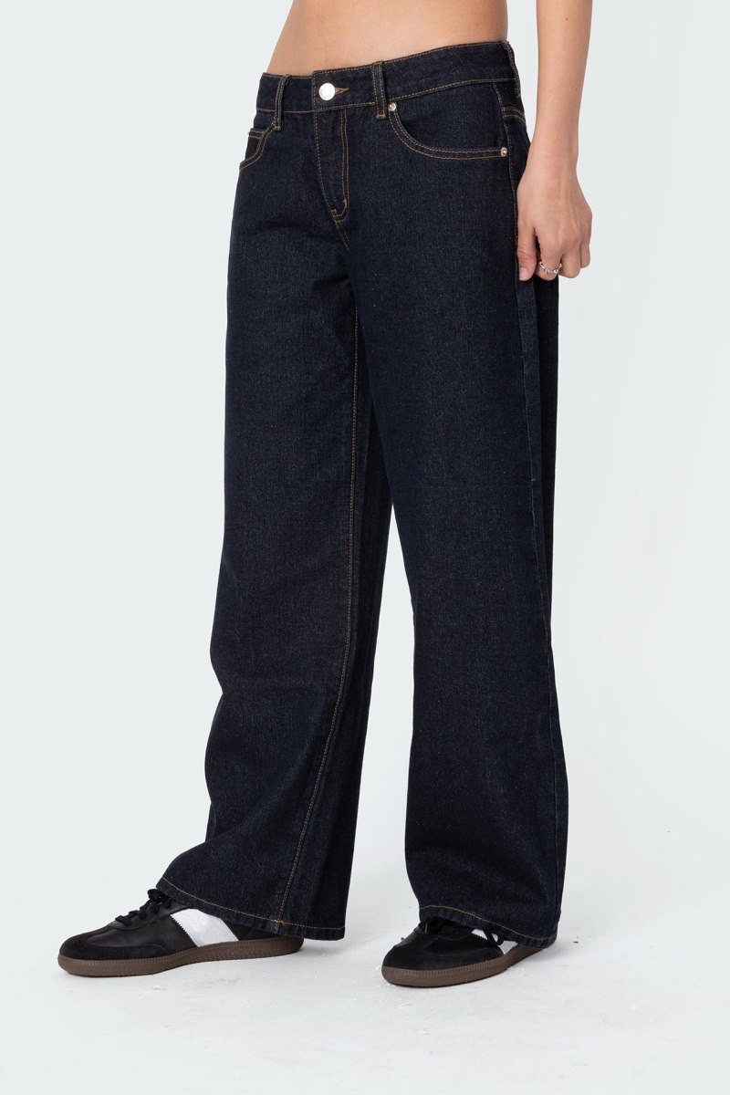 Edikted Petite Raelynn Washed Low Rise Jeans Black Washed | USA GQ037743O1