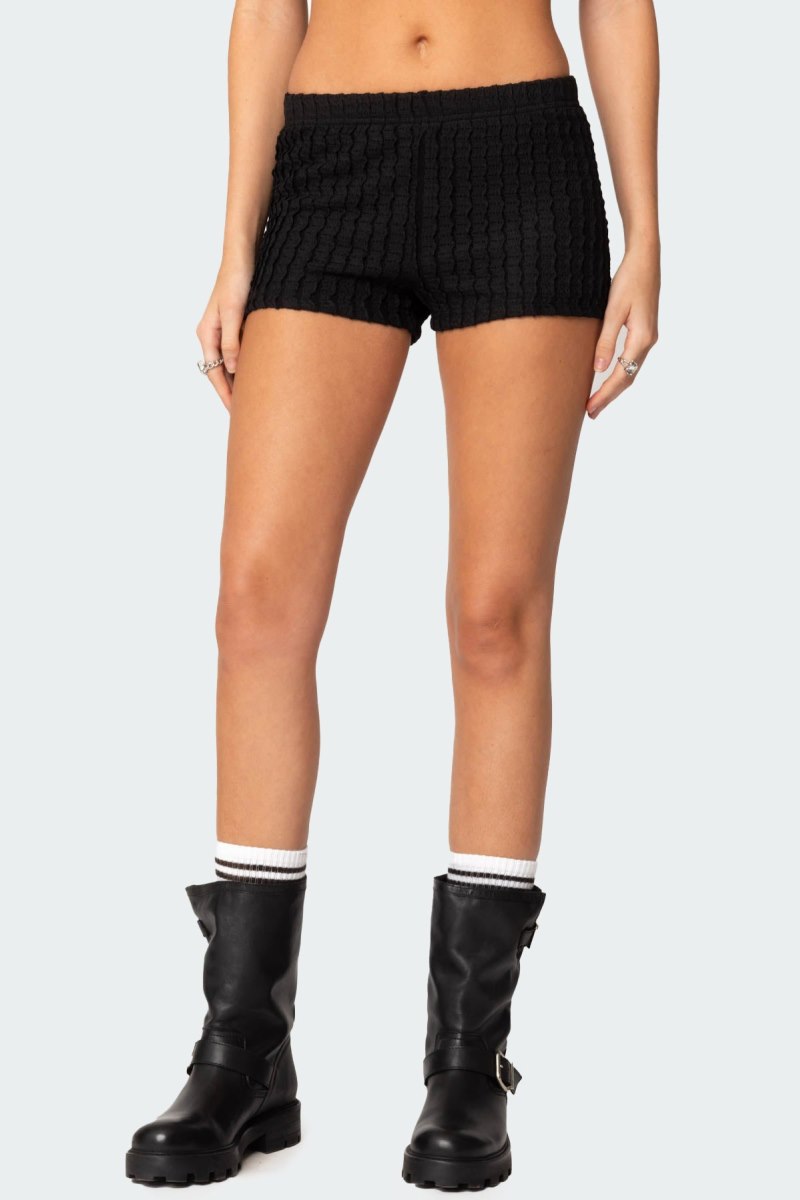 Edikted Phoebe Textured Knit Shorts Black | USA XC431503H2