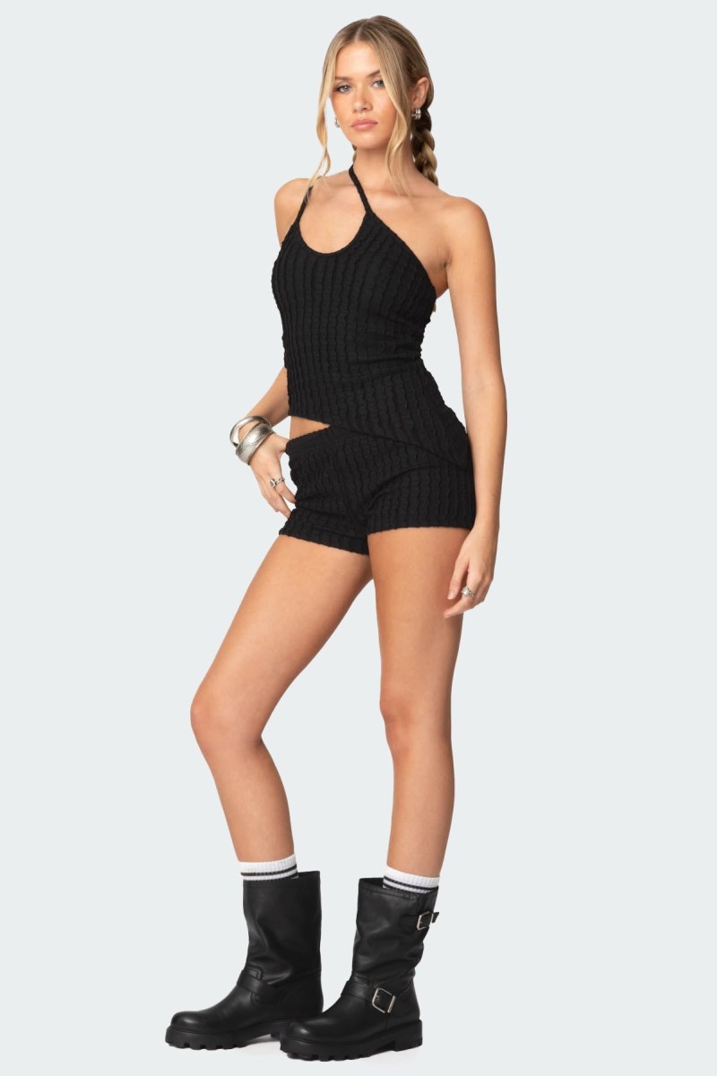 Edikted Phoebe Textured Knit Shorts Black | USA XC431503H2