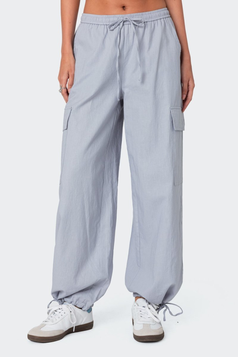 Edikted Phoenix Linen Look Cargo Pants Gray | USA GF161416A9