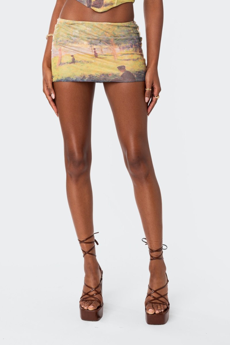 Edikted Picture Perfect Printed Mesh Mini Skirts Green | USA IG105790R5