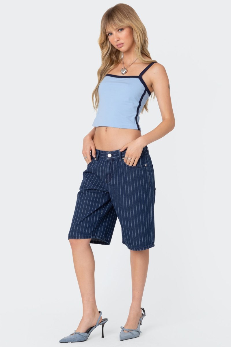 Edikted Pinstripe Denim Bermuda Shorts Blue | USA ZN644084M2