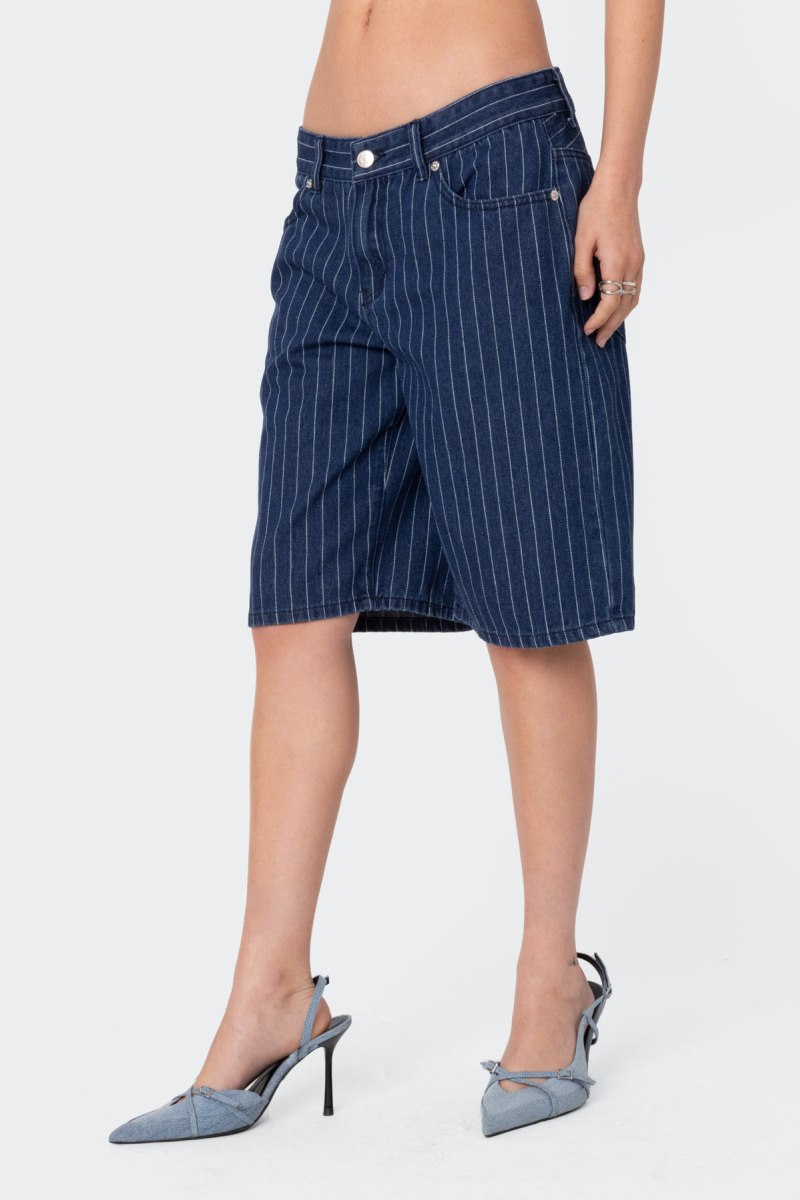 Edikted Pinstripe Denim Bermuda Shorts Blue | USA ZN644084M2