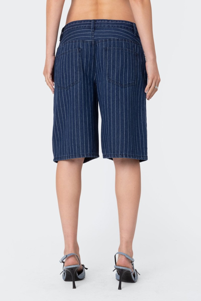Edikted Pinstripe Denim Bermuda Shorts Blue | USA ZN644084M2