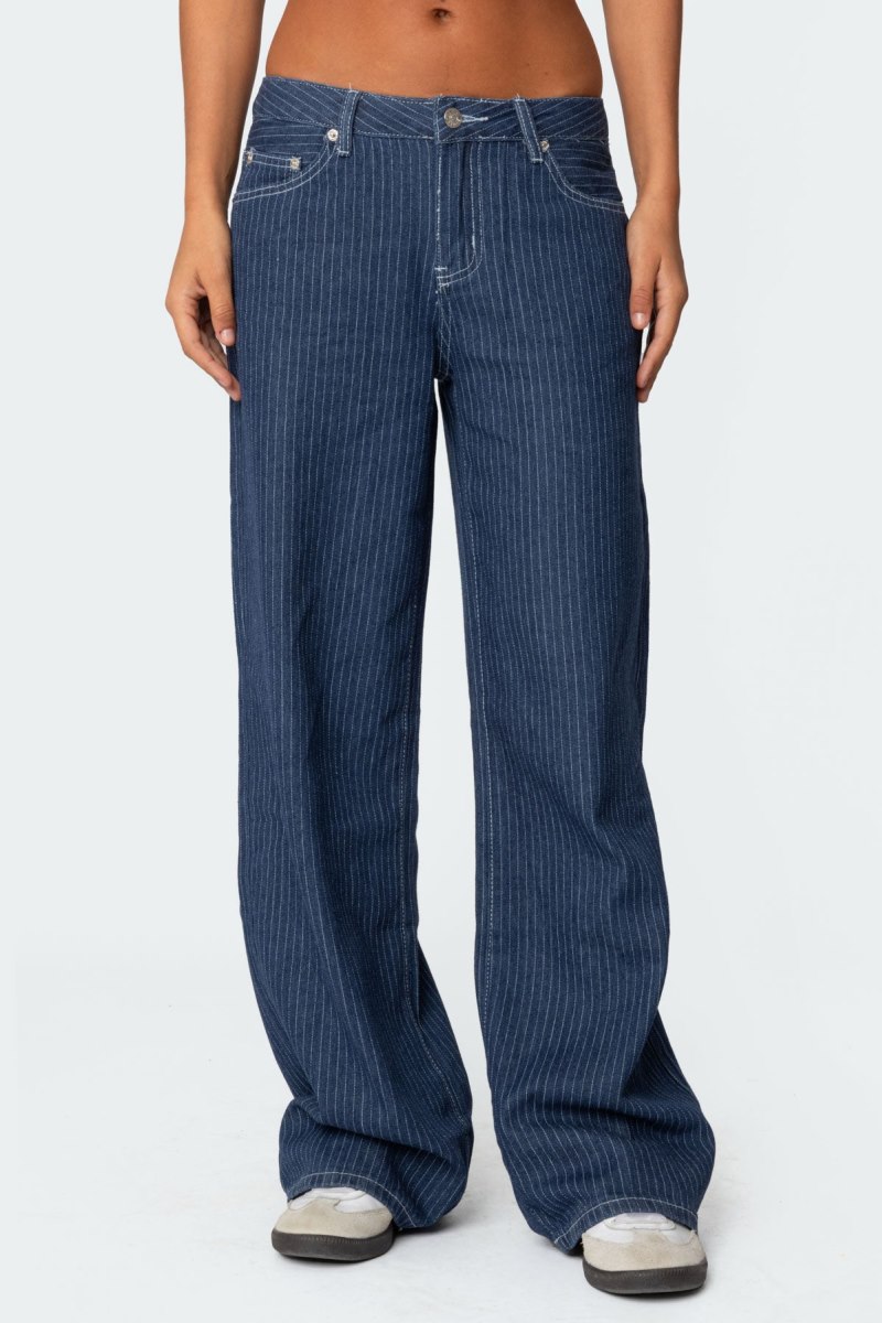 Edikted Pinstripe Low Rise Jeans Black | USA KM851095Q4