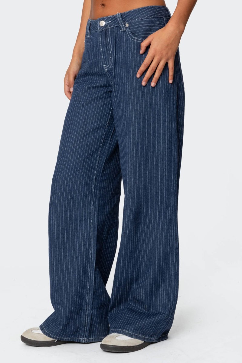 Edikted Pinstripe Low Rise Jeans Black | USA KM851095Q4