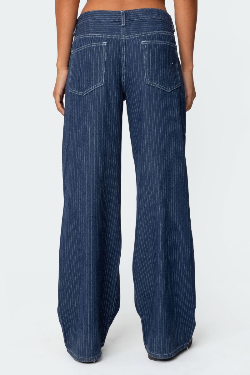 Edikted Pinstripe Low Rise Jeans Black | USA KM851095Q4