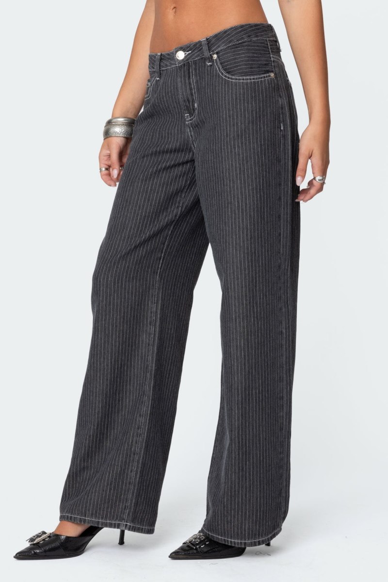 Edikted Pinstripe Low Rise Jeans Black | USA NP336043N1
