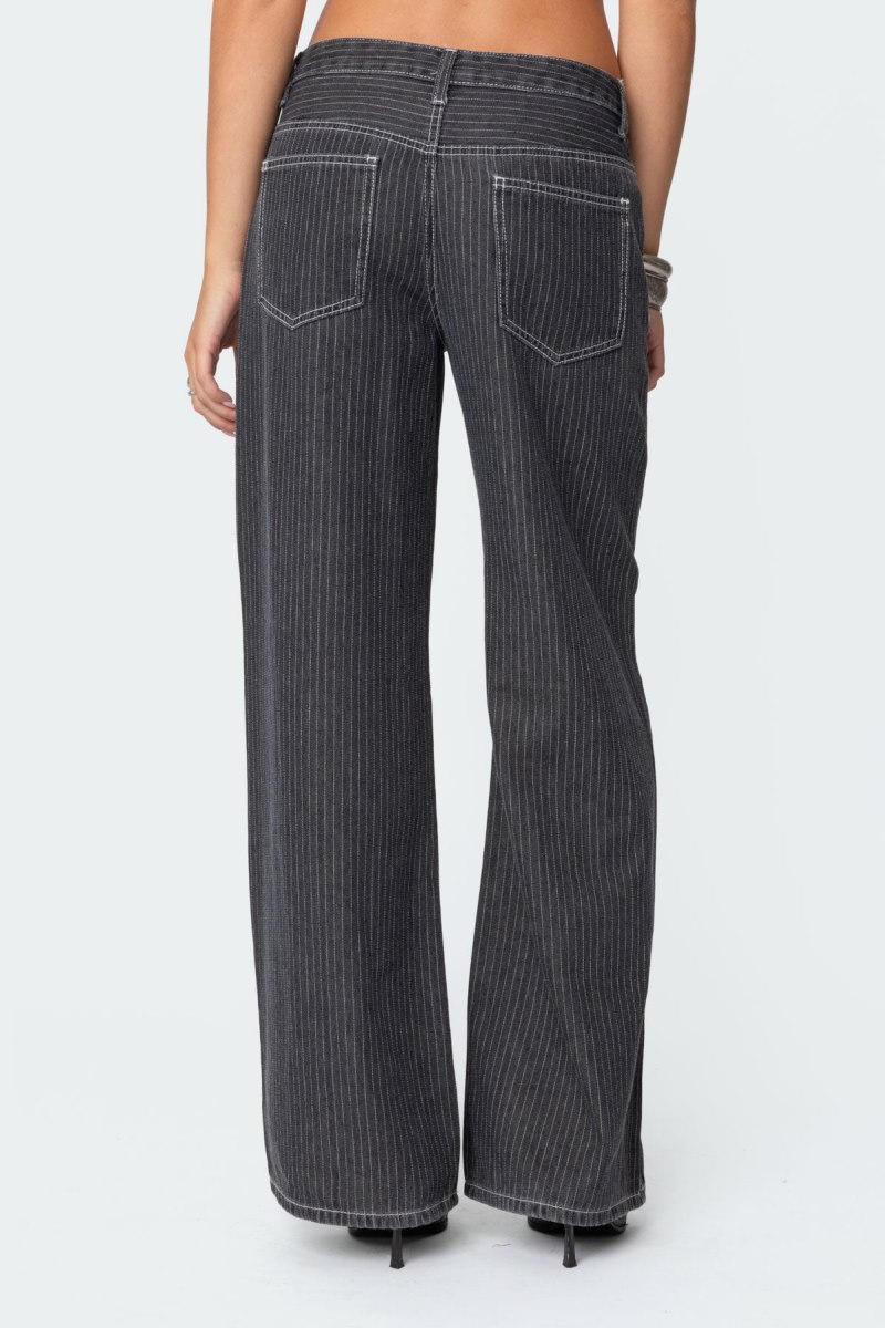 Edikted Pinstripe Low Rise Jeans Black | USA NP336043N1