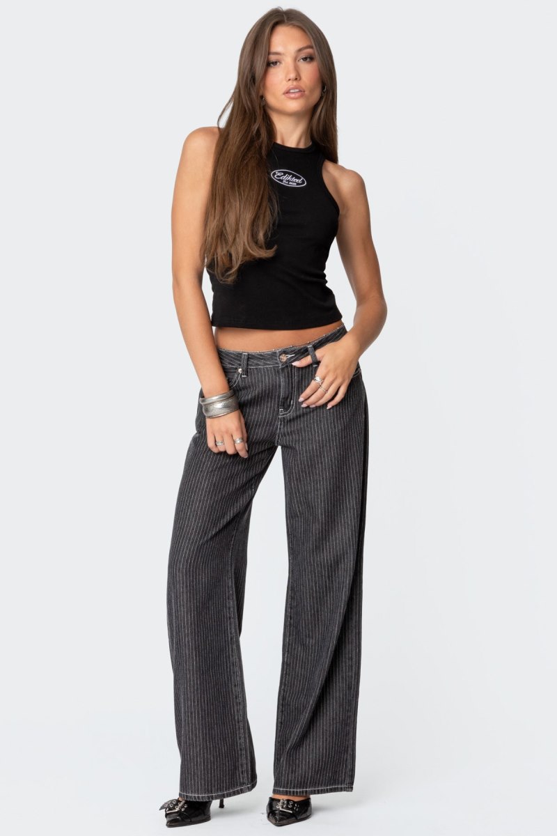 Edikted Pinstripe Low Rise Jeans Black | USA NP336043N1